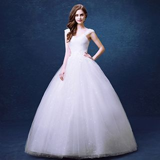 Angel Bridal Sleeveless Flower Accent Ball Gown Wedding Dress