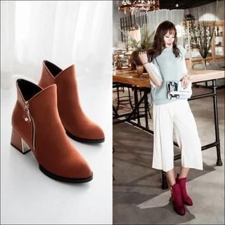 Pastel Pairs Faux Leather Block Heel Zip-up Ankle Boots