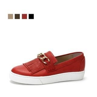 MODELSIS Genuine Leather Chain-Accent Slip-Ons