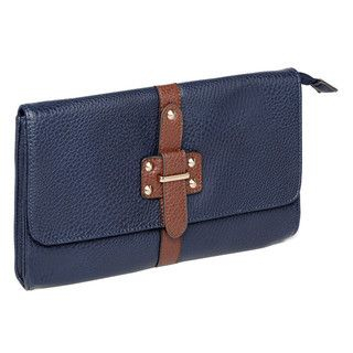 yeswalker Buckle-Accent Studded Clutch Blue and Brown - One Size