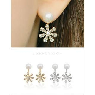 soo n soo Faux Pearl Drop Flower Earrings