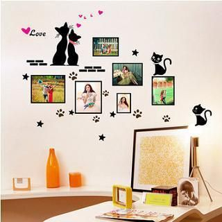 LESIGN Cat Photo Frame Wall Sticker Black and Pink - One Size