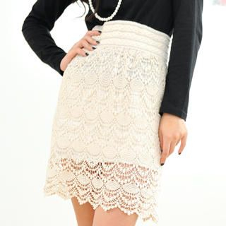 Crochet-Lace Skirt Beige - One Size