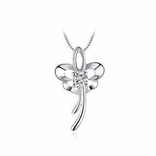 BELEC 925 Sterling Silver Butterfly Pendant with White Cubic Zircon and Necklace - 40cm