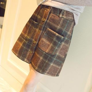 Wimi girls Plaid Button-front Woolen Skirt