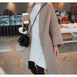 Miamasvin Collarless Drop-Shoulder Wool Blend Coat