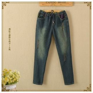 Angel Love Distressed Washed Drawstring Jeans
