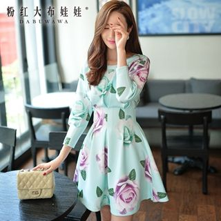 Dabuwawa Long-Sleeve Pleated Floral Dress