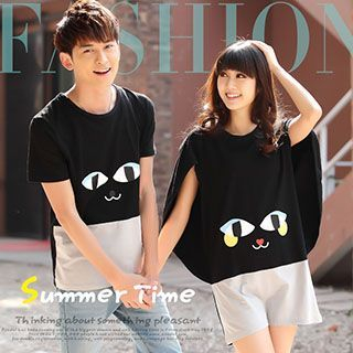 Igsoo Couple Eye Printed Two-tone T-shirt