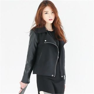 GLAM12 Faux-Leather Sleeve Zip-Up Jacket