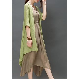 Sienne Set: Elbow-Sleeve Light Jacket + Sleeveless Asymmetrical Hem Dress