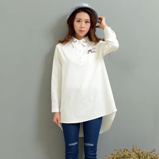 P.E.I. Girl Embroidered Collar Long-Sleeved Cotton Blouses