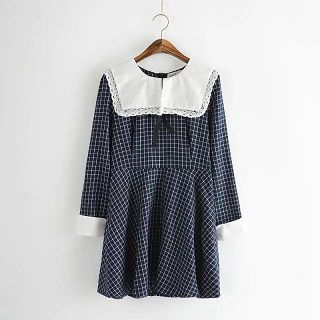 TOJI Long-Sleeve Contrast-Collar Check Dress