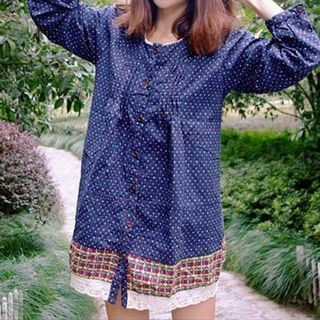 Blu Pixie Long-Sleeve Dotted Shirt Dress