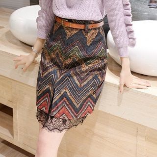 ZCY Paneled Patterned Pencil-Cut Skirt