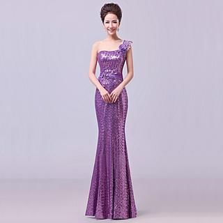 Posh Bride One-Shoulder Sequined Sheath Evening Gown