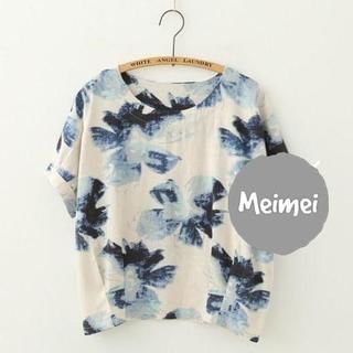 Meimei Floral Print Round Neck Short Sleeve Blouse