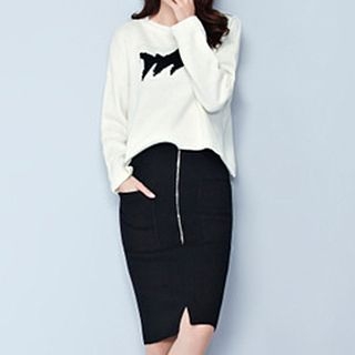 Athena Embroidered-Fish Knit Top