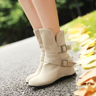 JY Shoes Buckled Hidden Wedge Short Boots