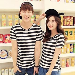 Azure Couple Short Sleeves Striped T-shirt