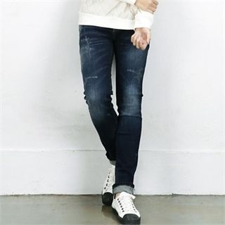THE COVER Distressed Fleece-Lined Skinny Jeans