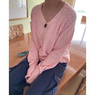 Dearest V-Neck Boucl  Sweater Pink - One Size