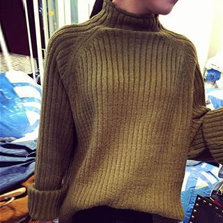Eva Fashion Roll Trim Mock-neck Ribbed Sweater