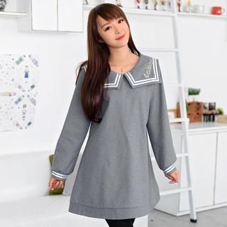 59 Seconds Embroidered Collared Tunic Gray - One Size