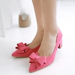 Colorful Shoes Bow-Accent Chunky-Heel Pumps
