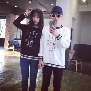 Teezone Lettering Matching Couple Pullover