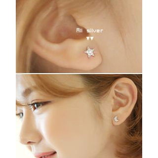 Miss21 Korea Star & Crescent Silver Earrings
