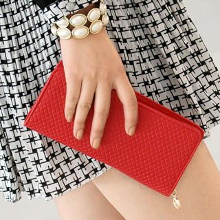 Snakeskin-Embossed Long Wallet Red - One Size