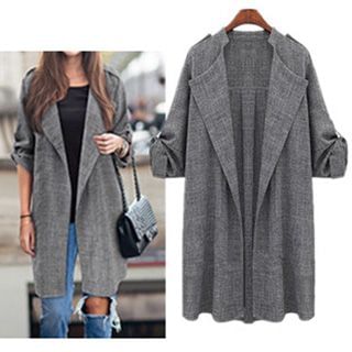 chome Tab-Sleeve Open Front Trench Coat
