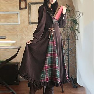 Tanaka Long-Sleeve Plaid Panel Maxi Dress