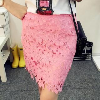Saronala Floral Lace Pencil Skirt