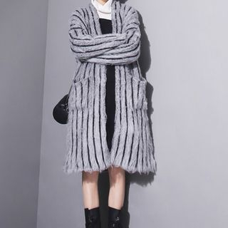 Sonne Open-Front Striped Furry Coat