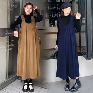 Maternity Long-Sleeve Mock Neck Plain T-Shirt / Scoop Neck Maxi Overall Dress