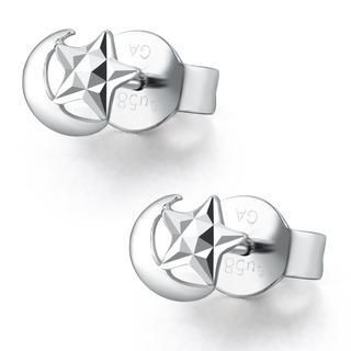 MaBelle 14K White Gold Dainty Star and Moon with Diamond-Cut Earrings (5MM)