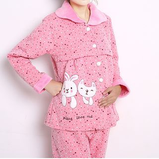 JUSTMAMA Maternity Pajama Set: Appliqu  Long-Sleeve Top + Star Print Pants