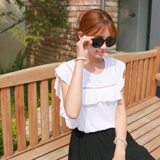 CLICK Lace-Trim Ruffled Top