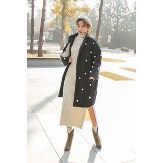 PPGIRL Single-Breasted Faux-Pearl Coat