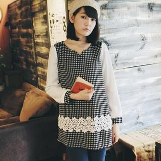 Tokyo Fashion Lace-Panel Houndstooth Dress