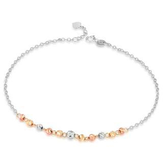 MaBelle 14K Italian Tri-Color Yellow, Rose and White Gold Diamond-Cut Beads Anklet (23.5cm), Women Jewelry in Gift Box