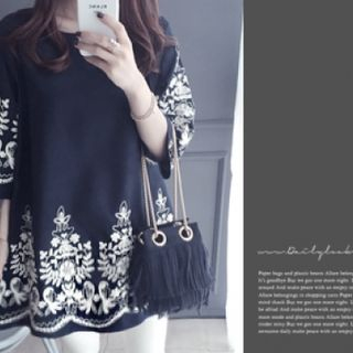 DAILY LOOK 3/4-Sleeve Embroidered T-Shirt Dress