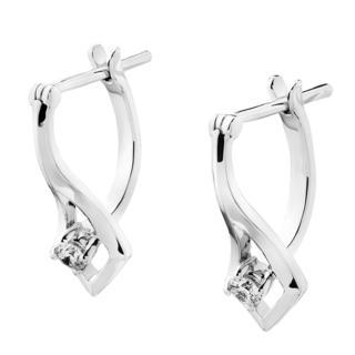 MaBelle 18K White Gold Elegant Knot Diamond Huggie Earrings (0.08 cttw)