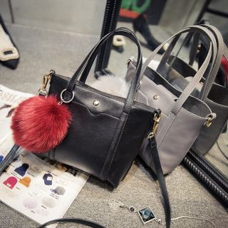 Rosanna Bags Faux Leather Tote with Pom Pom Charm