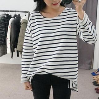 Fashion Street Long-Sleeve Striped Long T-Shirt
