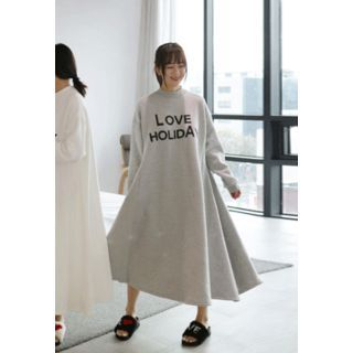 BBORAM Brushed-Fleece Lettering Pullover Midi Dress