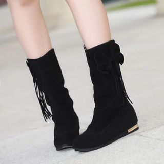 Shoes Galore Hidden Wedge Bow Mid Cuff Boots