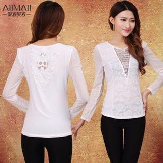 Rosa Isolde Cutout Long-Sleeve Lace Top